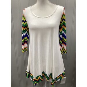 Emerald Womens White Chevron Print Tunic Top Size S